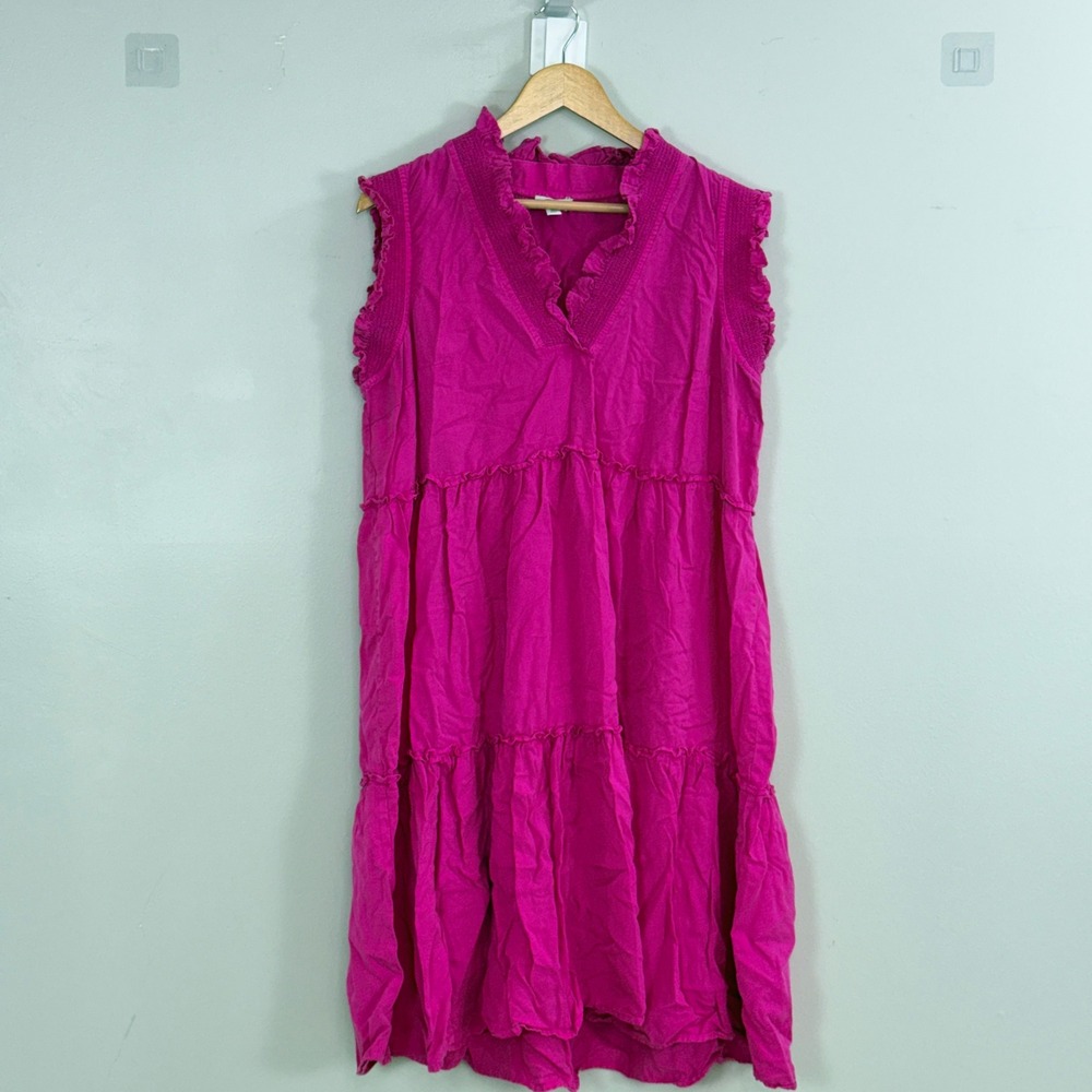 Crown & Ivy Tiered Dress XL Pink Sleeveless Ruffle Smocked Boho Barbiecore